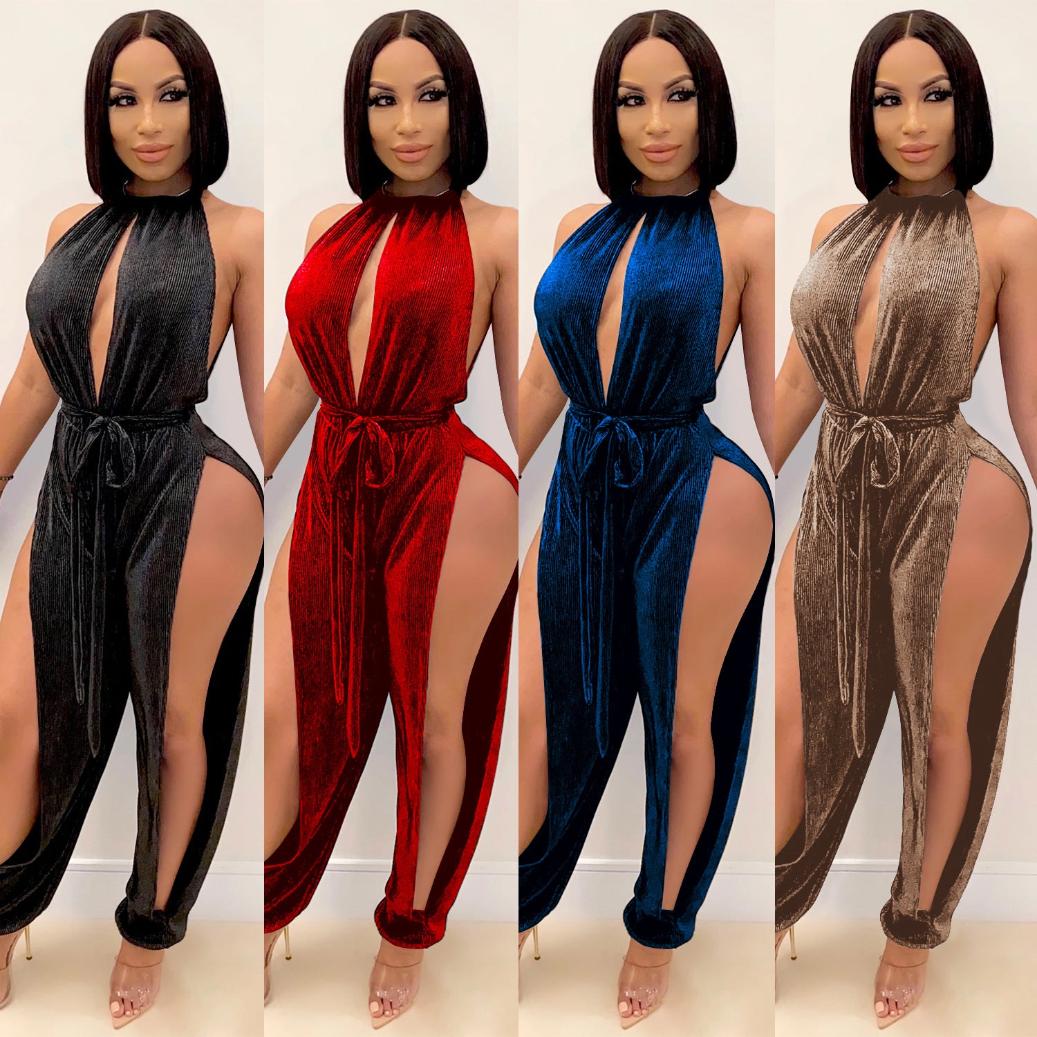 Elastic Split Women's Jumpsuit