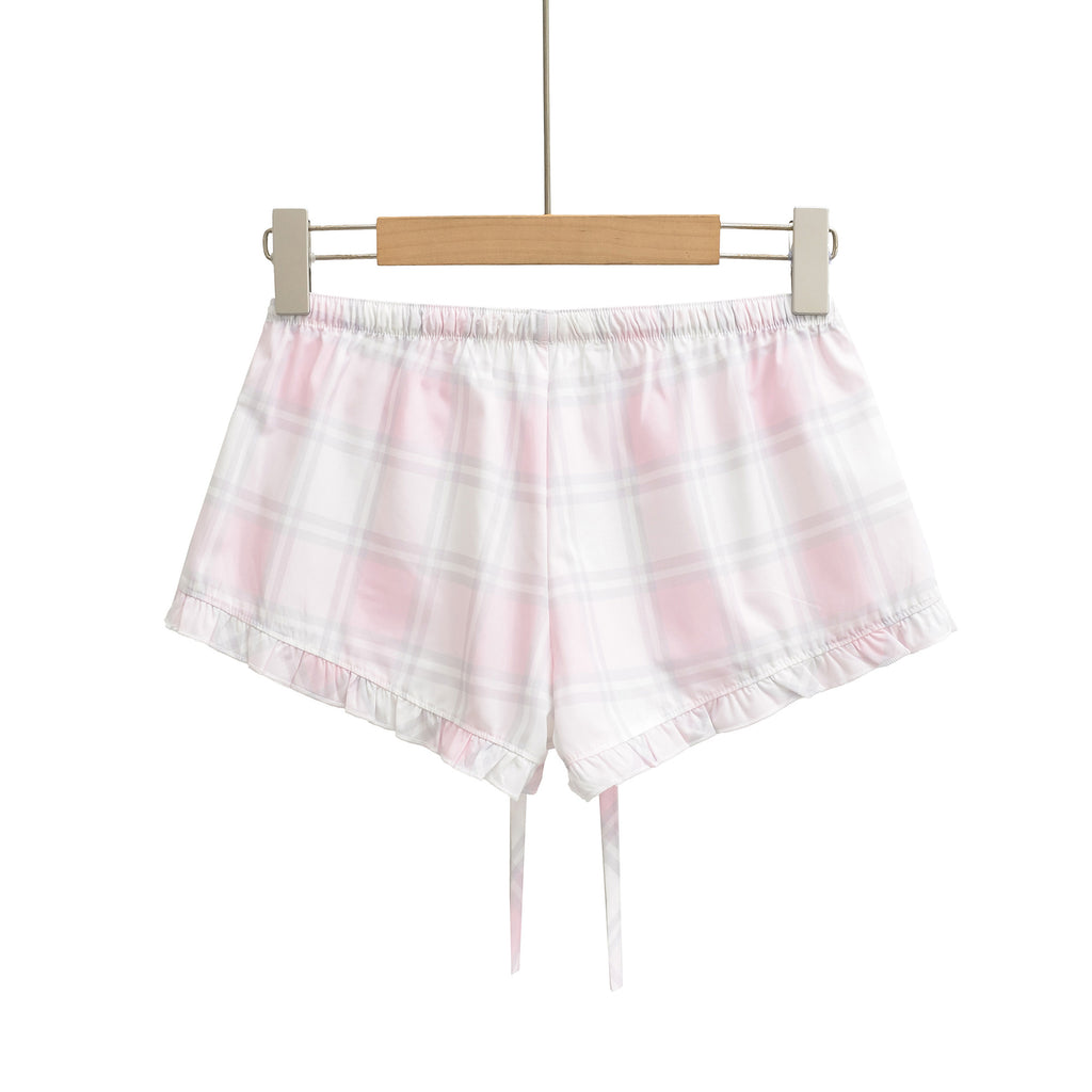 High waisted elastic waisted pink checkered shorts
