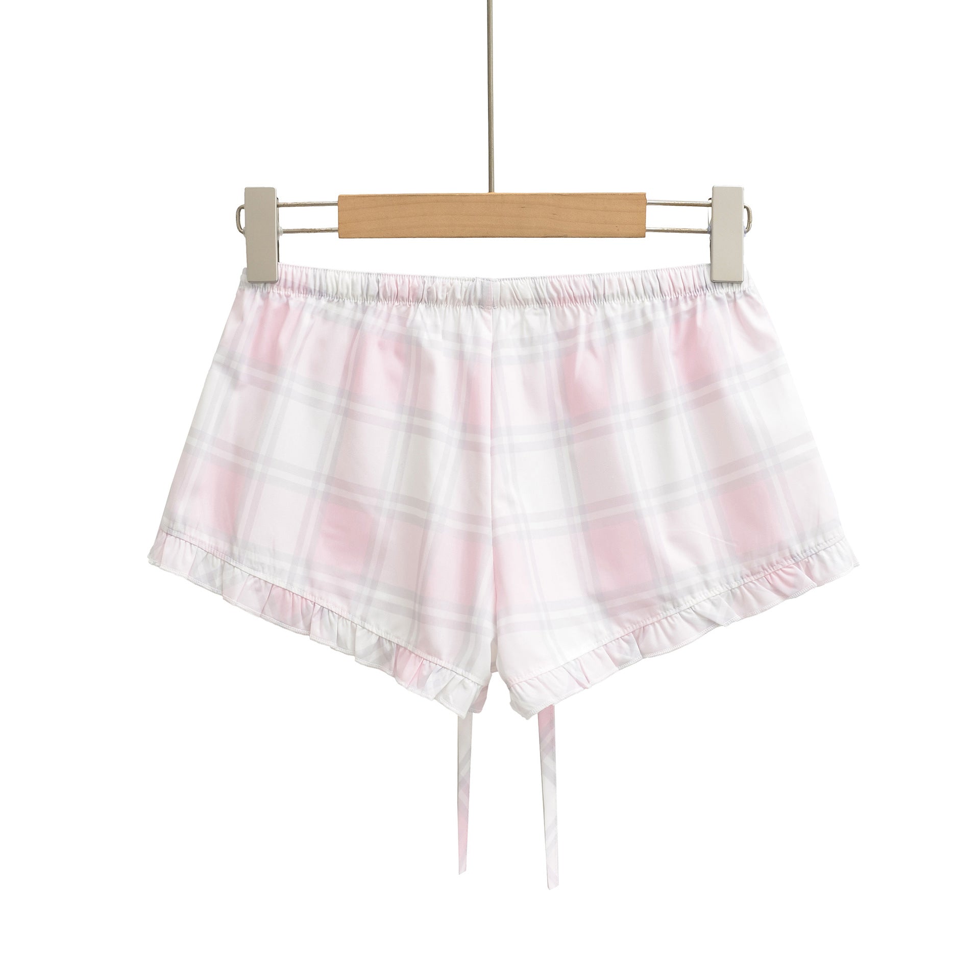 High waisted elastic waisted pink checkered shorts