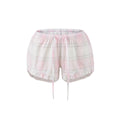 High waisted elastic waisted pink checkered shorts