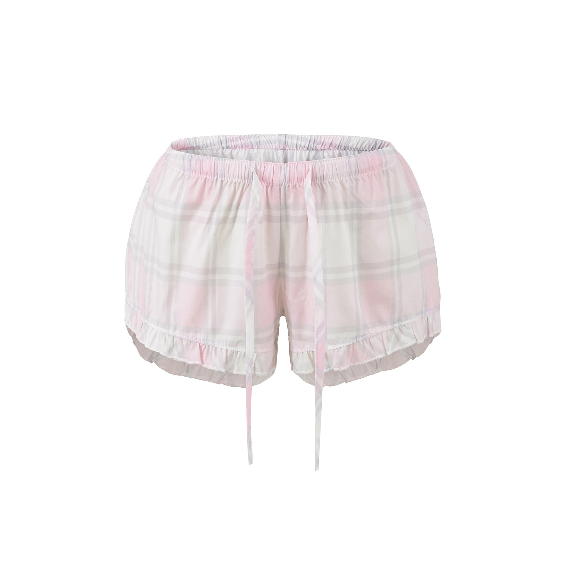 High waisted elastic waisted pink checkered shorts