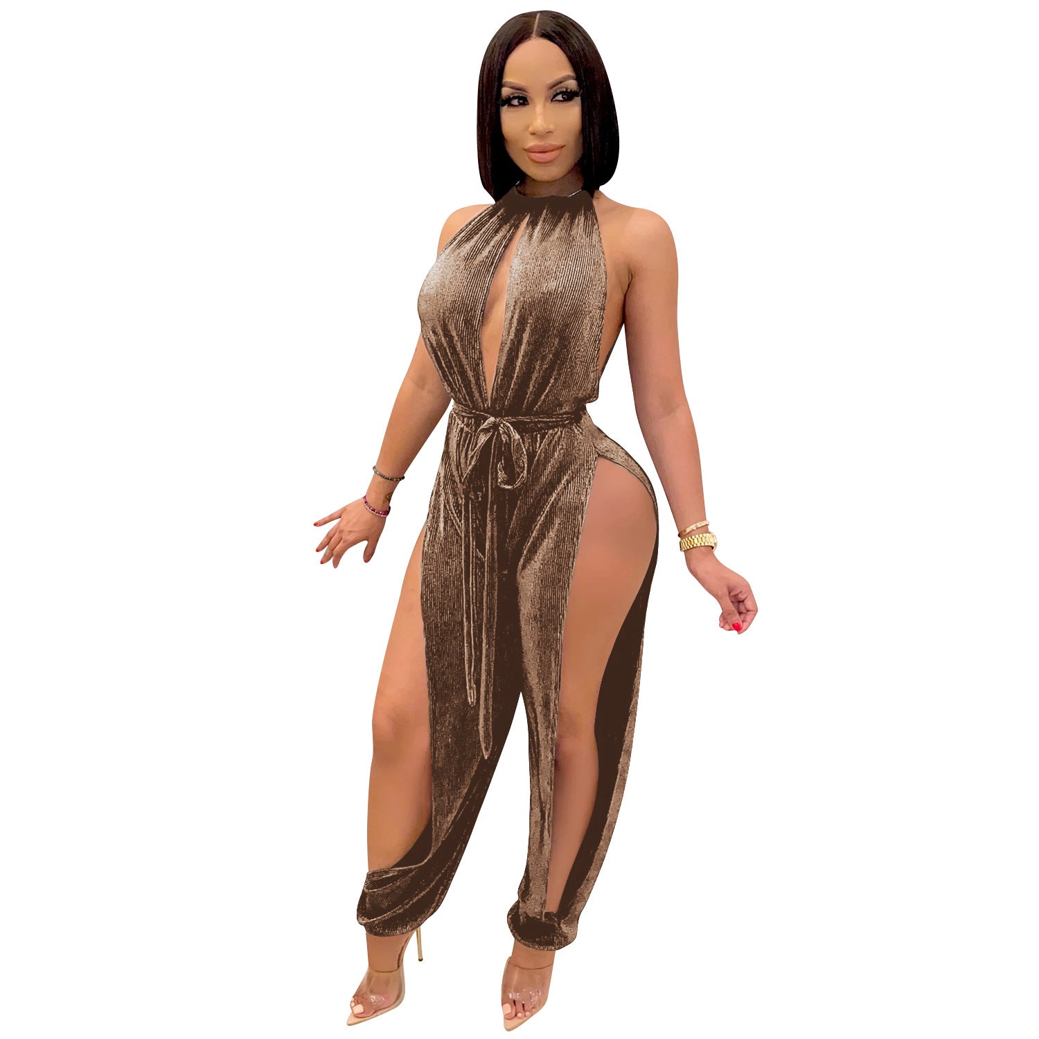 Elastic Split Women's Jumpsuit