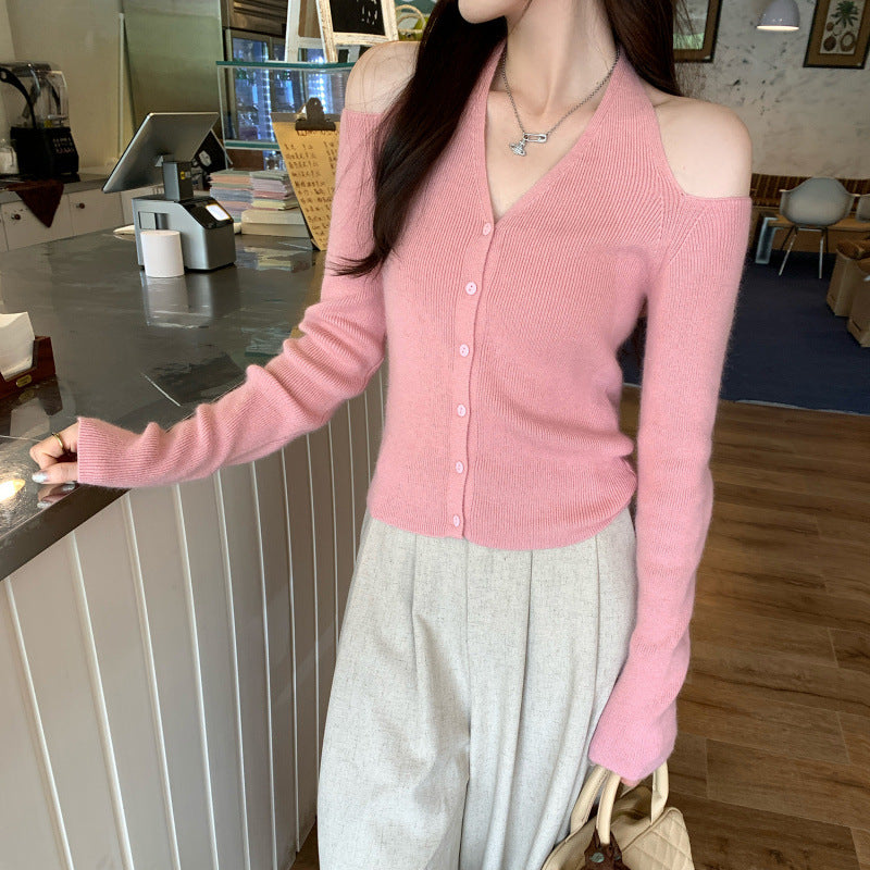 Off-Shoulder Long Sleeve Knit Top