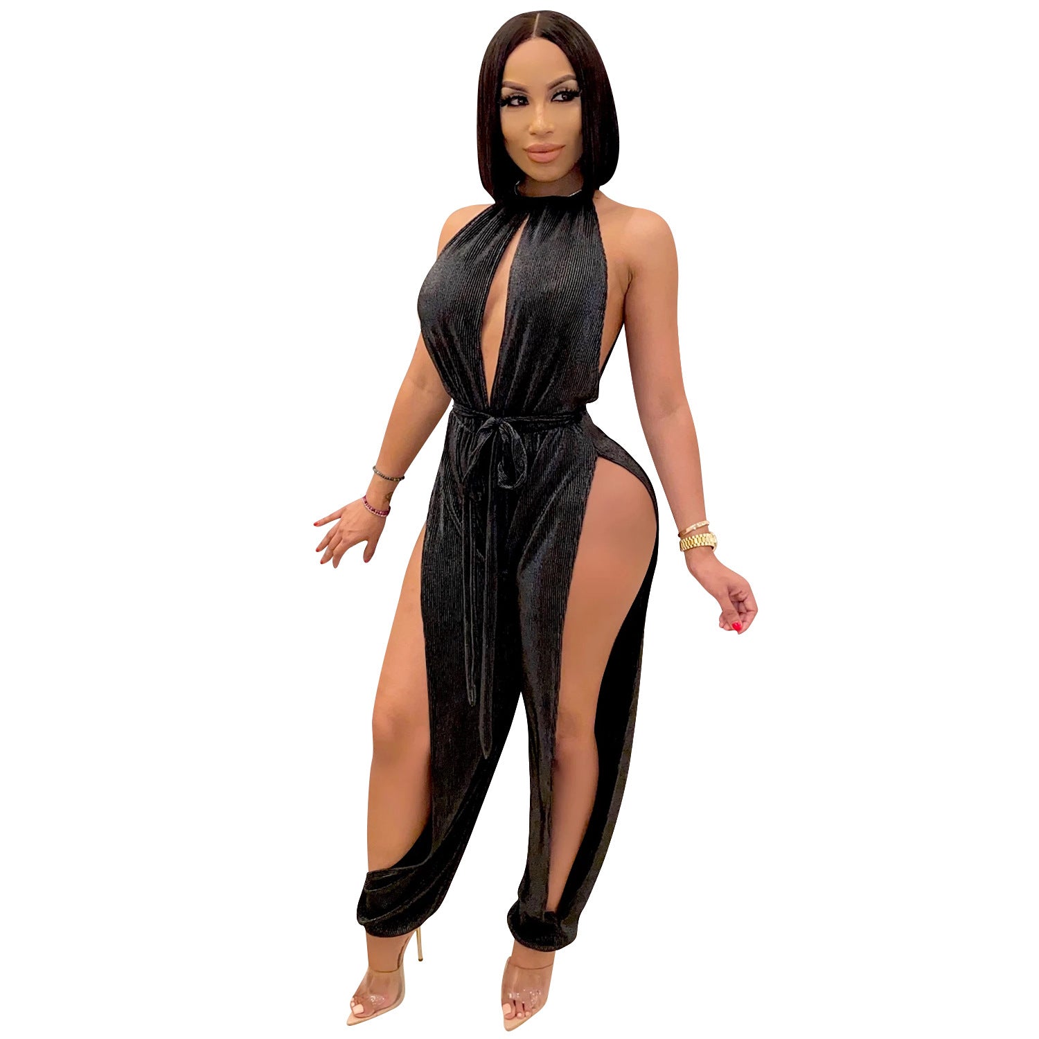 Elastic Split Women's Jumpsuit