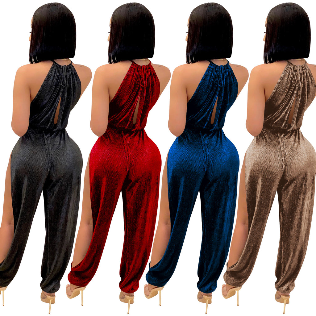 Elastic Split Women's Jumpsuit