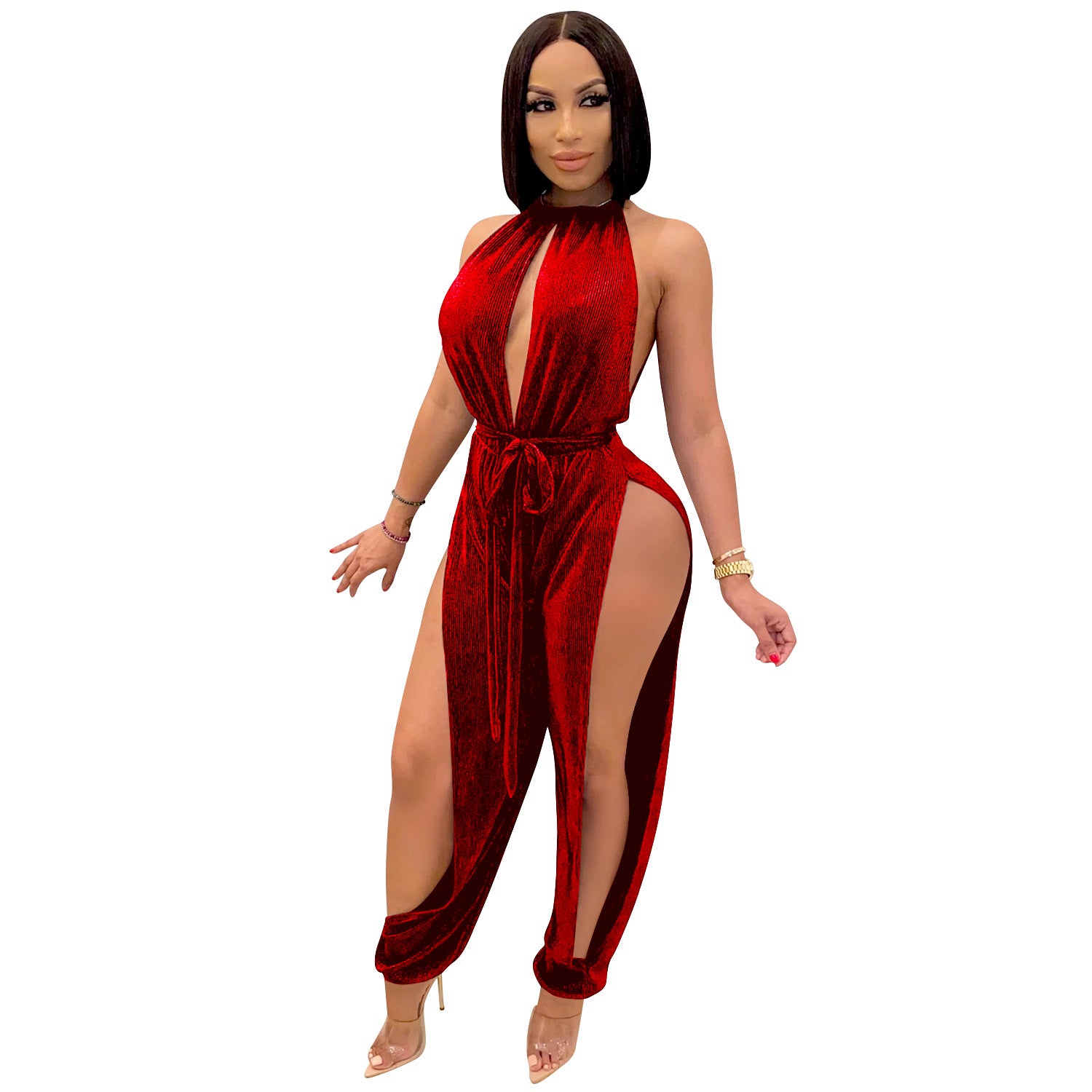 Elastic Split Women's Jumpsuit