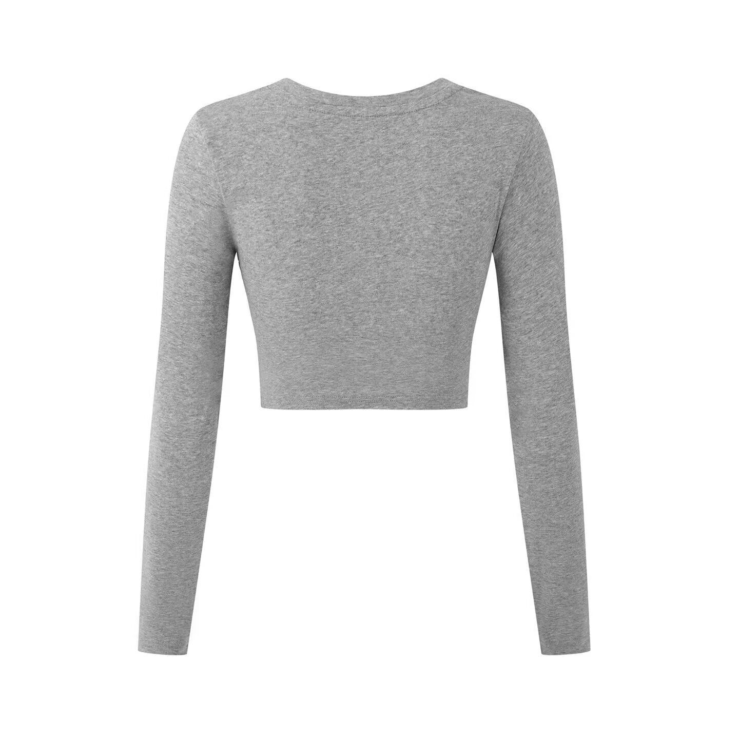 Round neck exposed navel short long sleeved pullover t-shirt