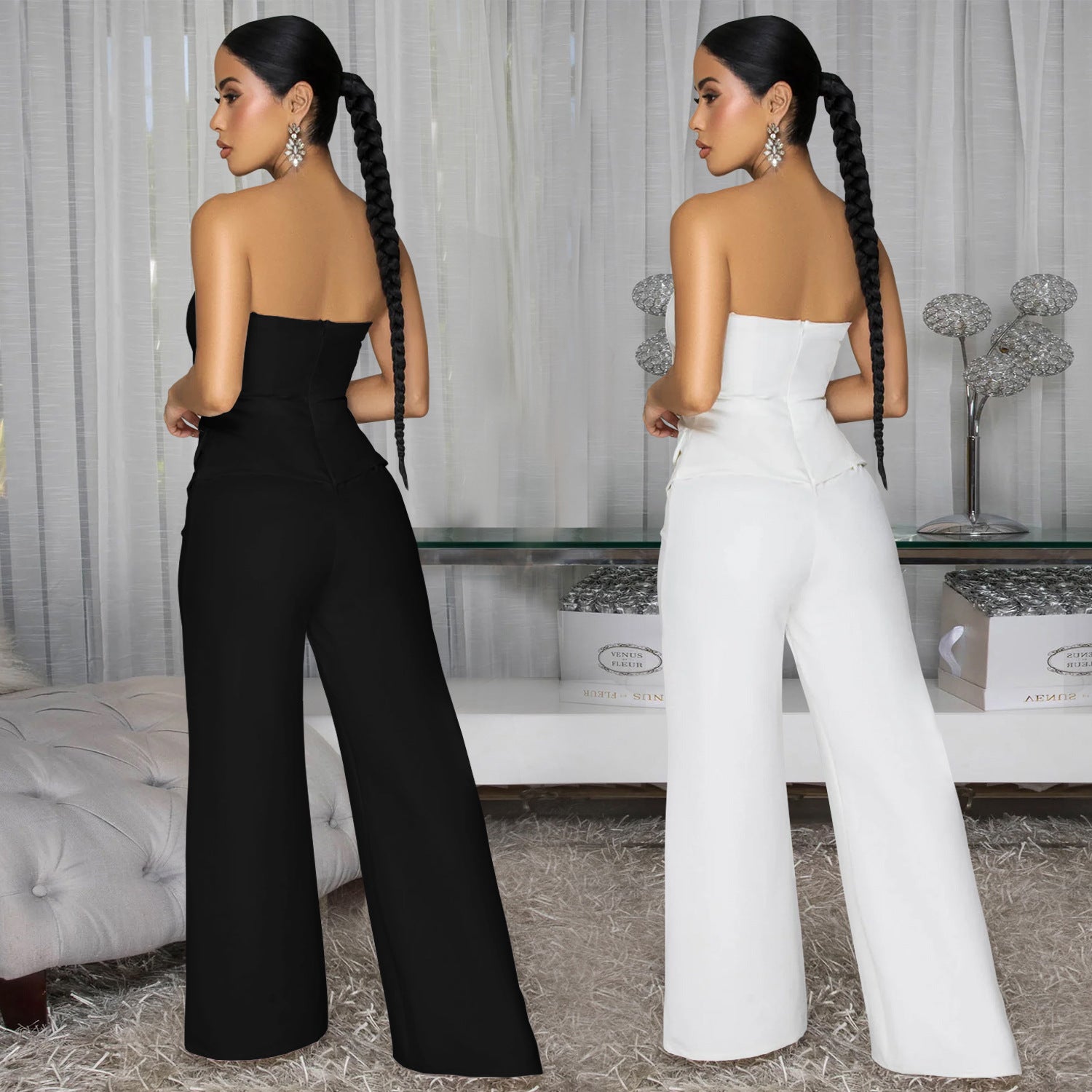 Women's Strapless Backless Casual Wide-Leg Jumpsuit