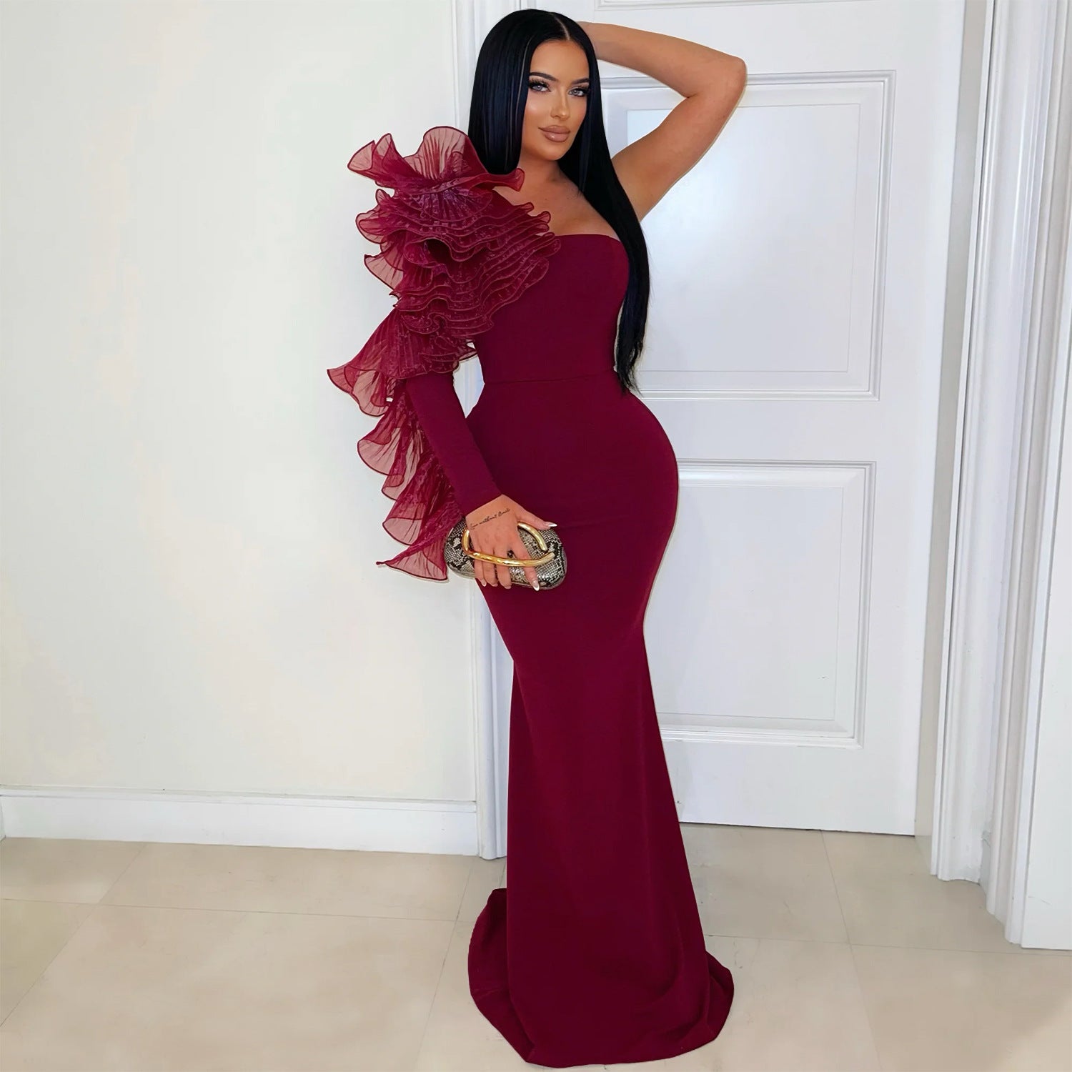 Single Ruffle Sleeve Fitted Dress for Women