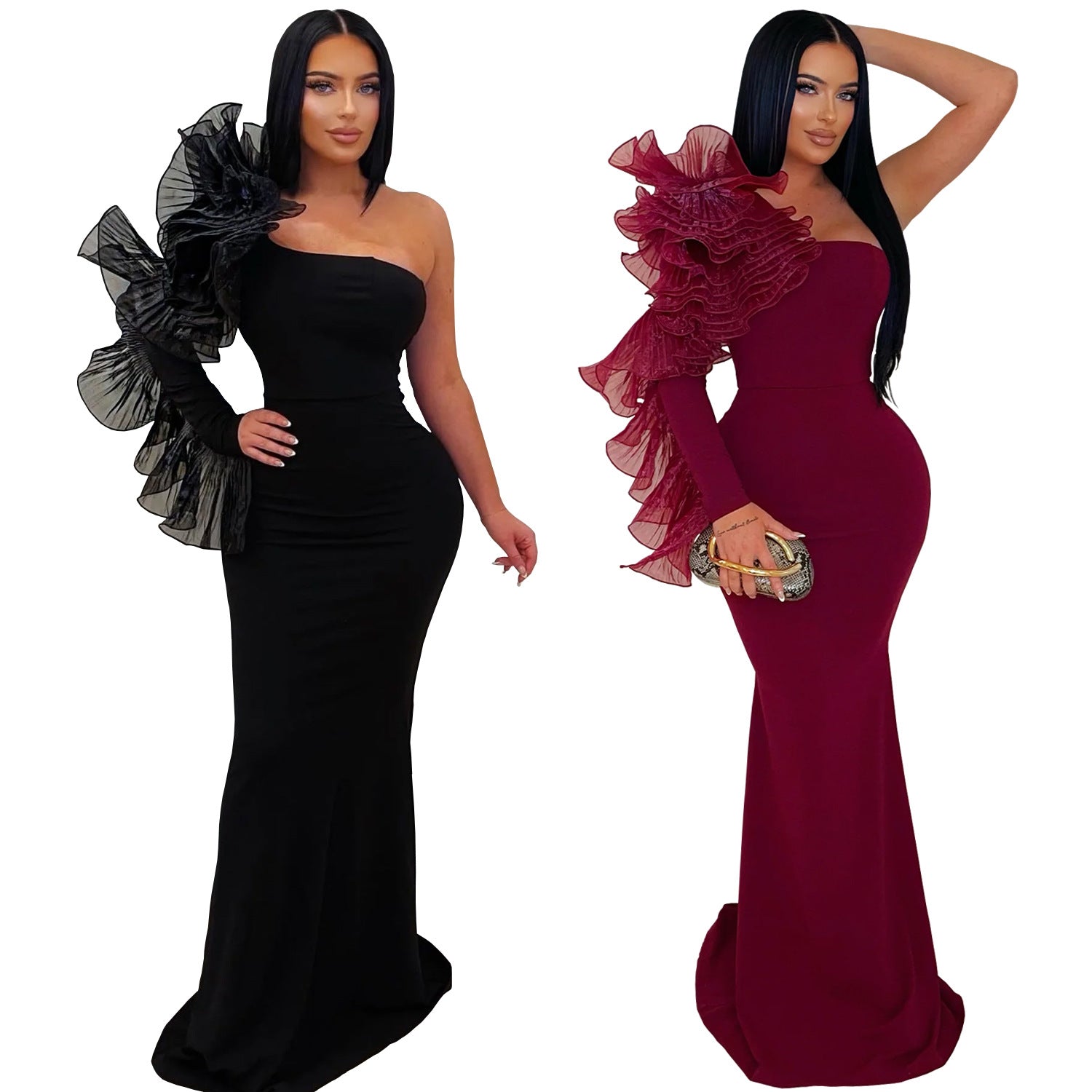 Single Ruffle Sleeve Fitted Dress for Women