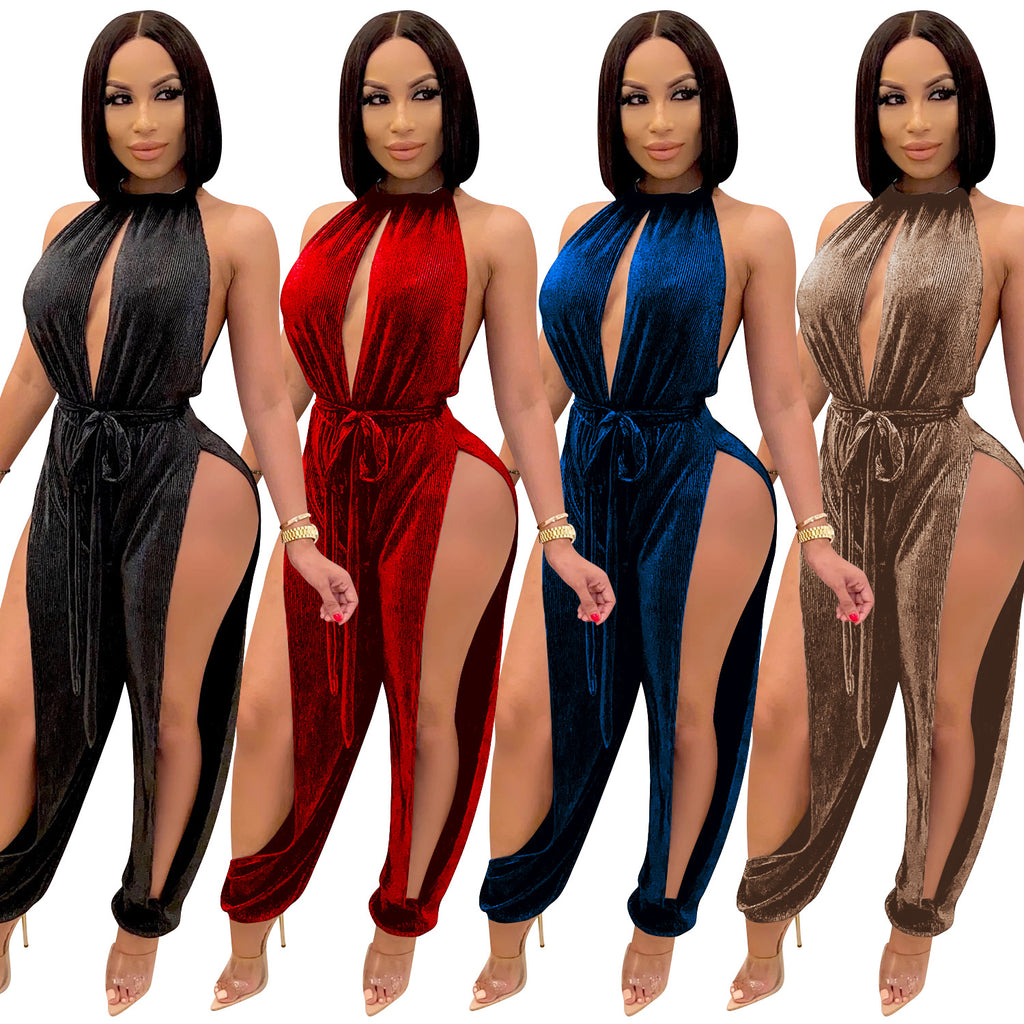 Elastic Split Women's Jumpsuit