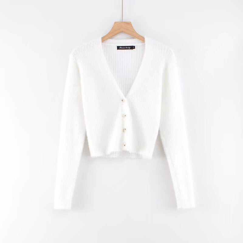 V-neck long sleeved cardigan sweater