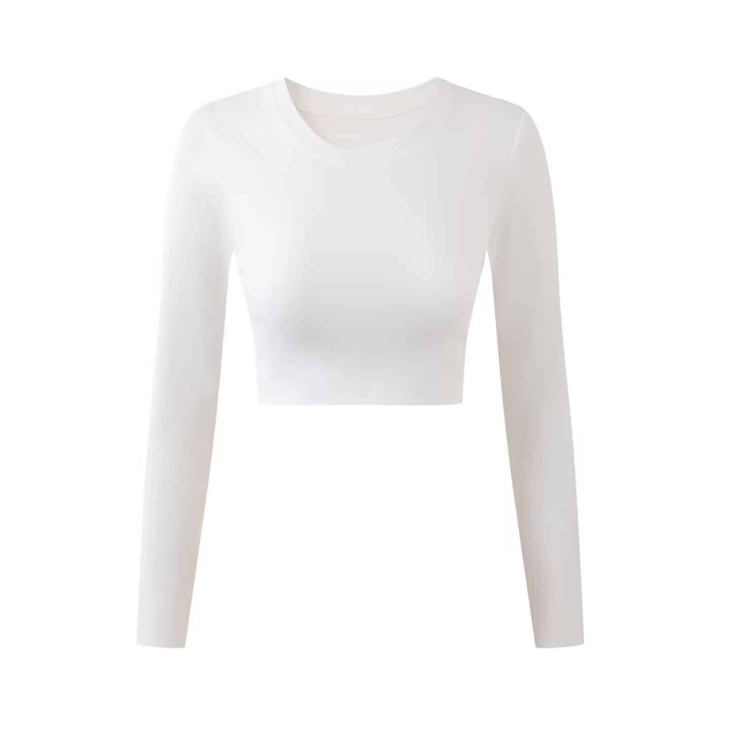 Round neck exposed navel short long sleeved pullover t-shirt
