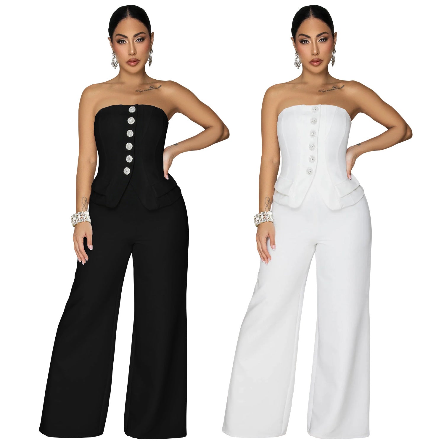 Women's Strapless Backless Casual Wide-Leg Jumpsuit