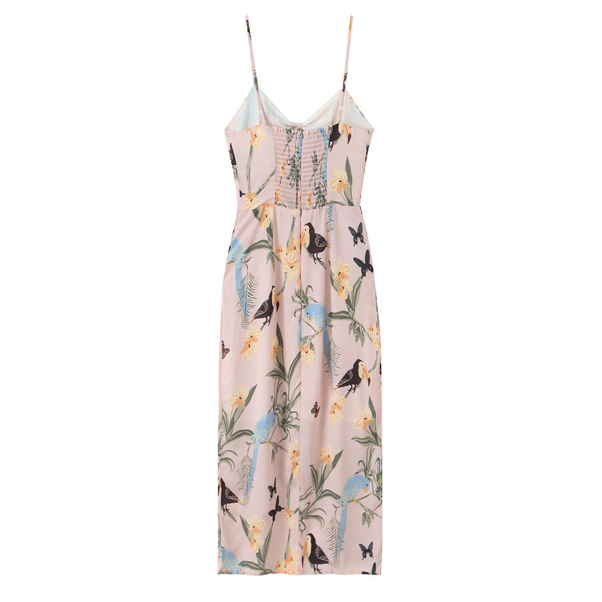 Floral print split suspender dress, long skirt