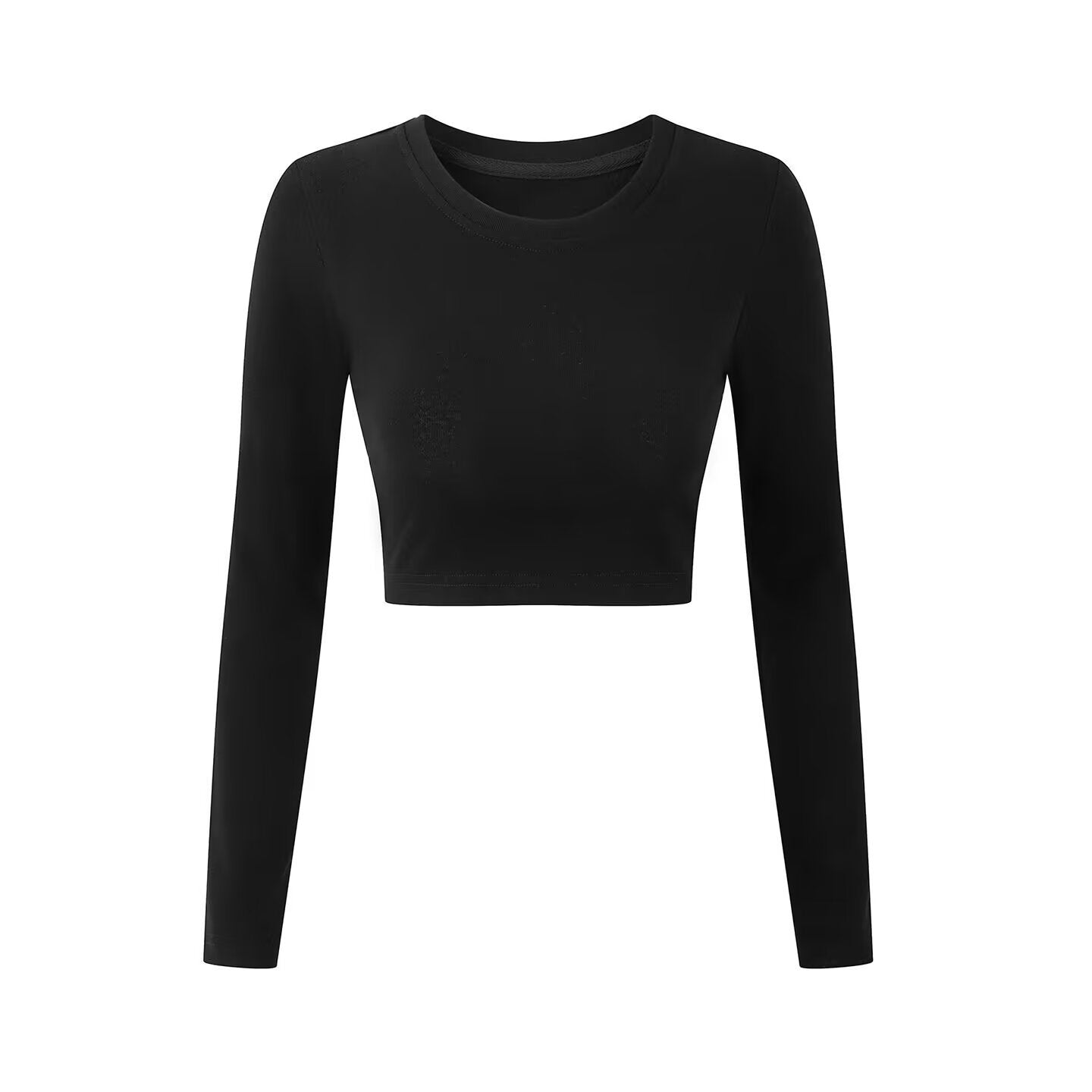 Round neck exposed navel short long sleeved pullover t-shirt