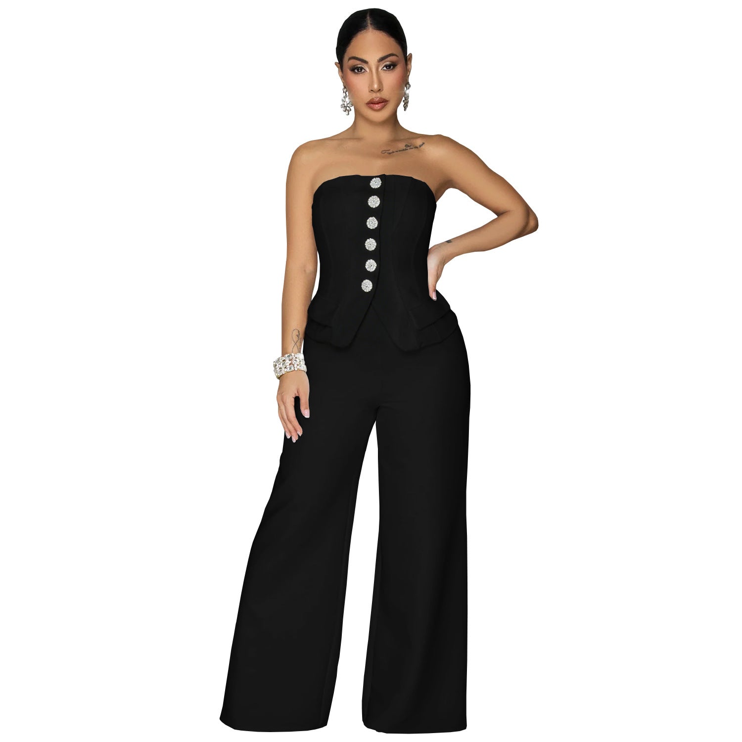 Women's Strapless Backless Casual Wide-Leg Jumpsuit