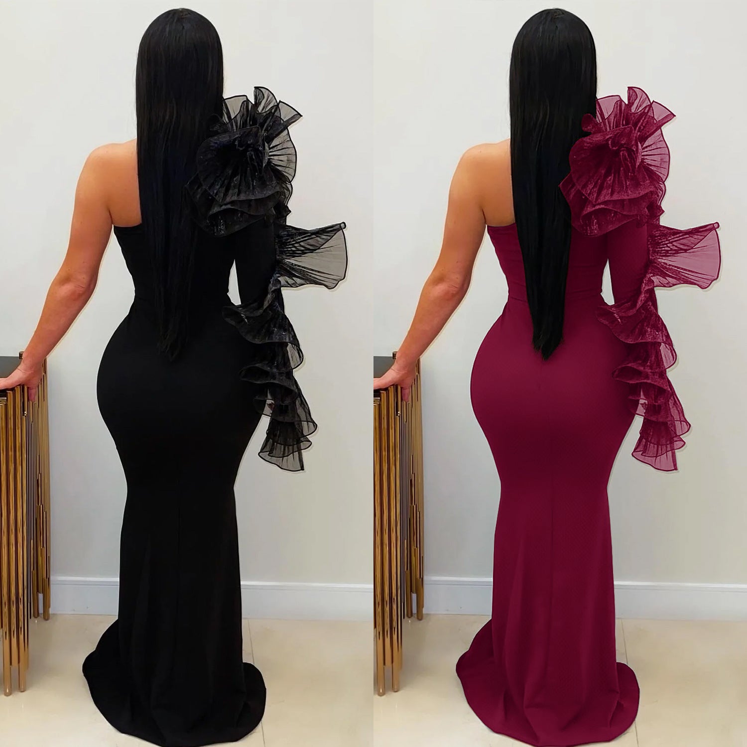 Single Ruffle Sleeve Fitted Dress for Women