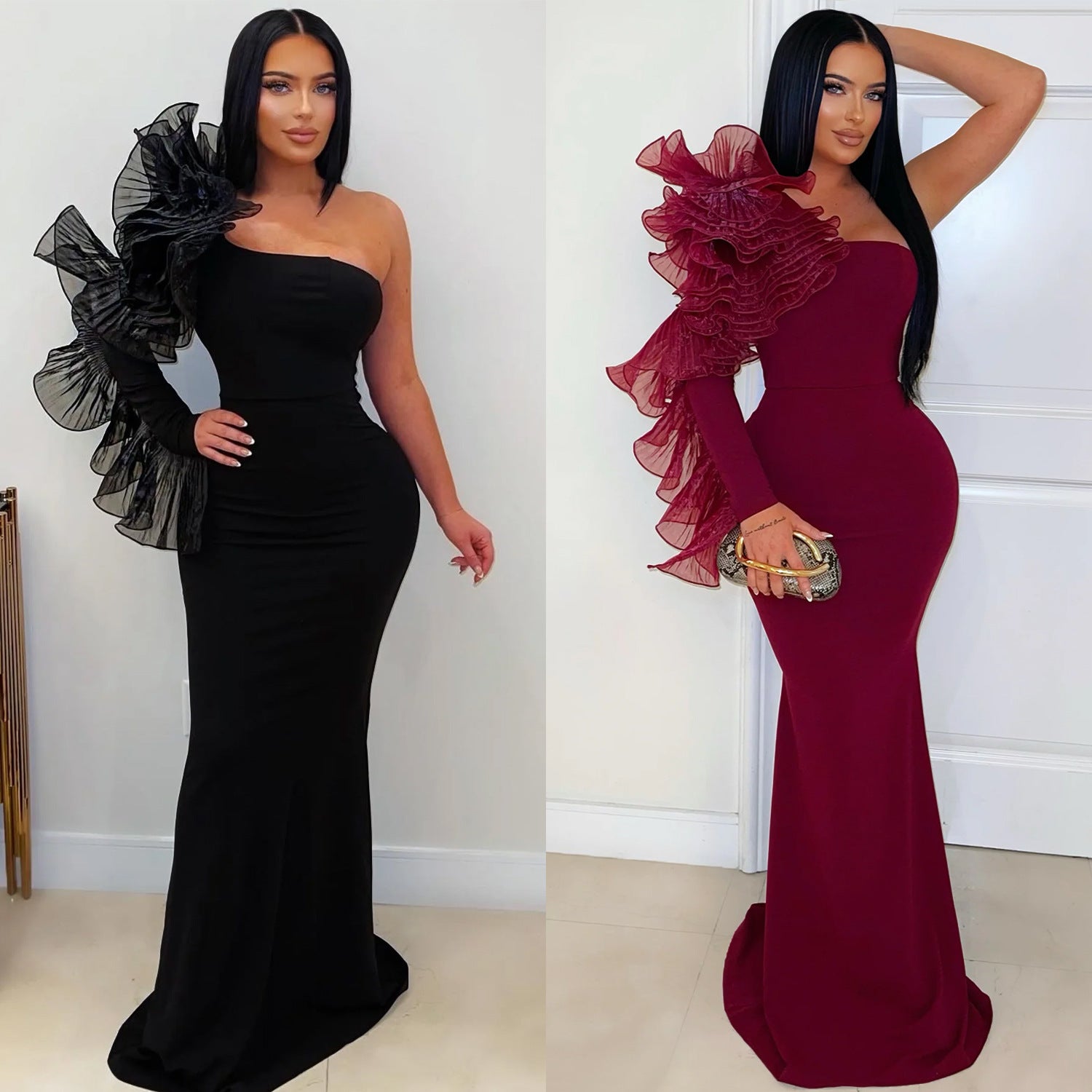 Single Ruffle Sleeve Fitted Dress for Women