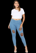 Distressed Mid-Rise Jeggings (Light Blue) | Plus Size Collection
