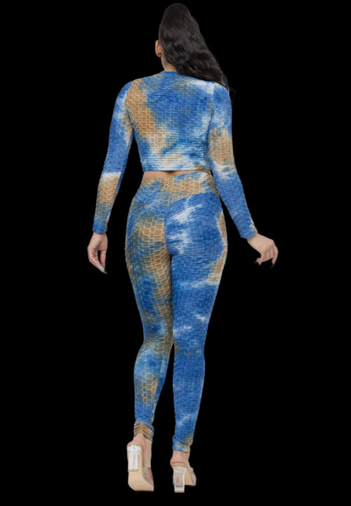 2PC Blue Honeycomb tiedye Set