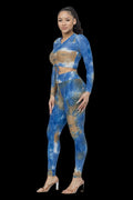 2PC Blue Honeycomb tiedye Set